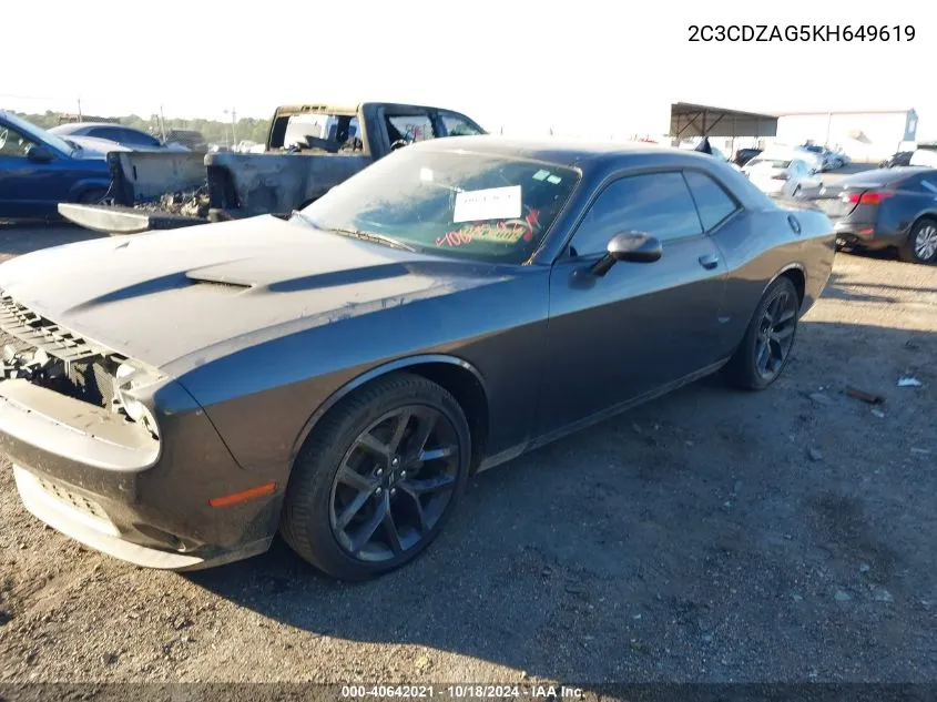 2C3CDZAG5KH649619 2019 Dodge Challenger Sxt