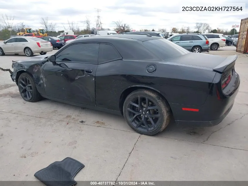 2019 Dodge Challenger Sxt VIN: 2C3CDZAG2KH727564 Lot: 40737782