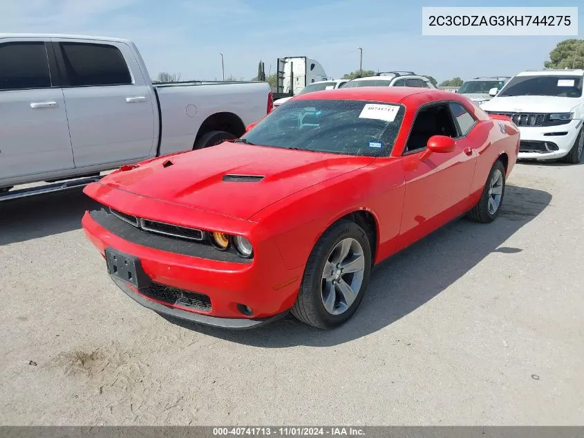 2019 Dodge Challenger Sxt VIN: 2C3CDZAG3KH744275 Lot: 40741713