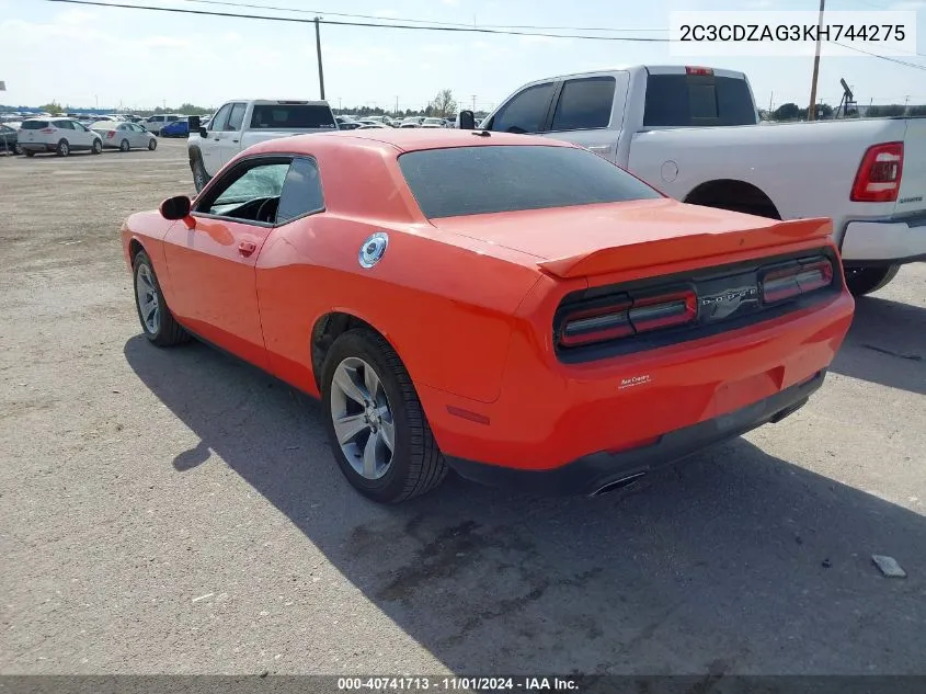 2019 Dodge Challenger Sxt VIN: 2C3CDZAG3KH744275 Lot: 40741713