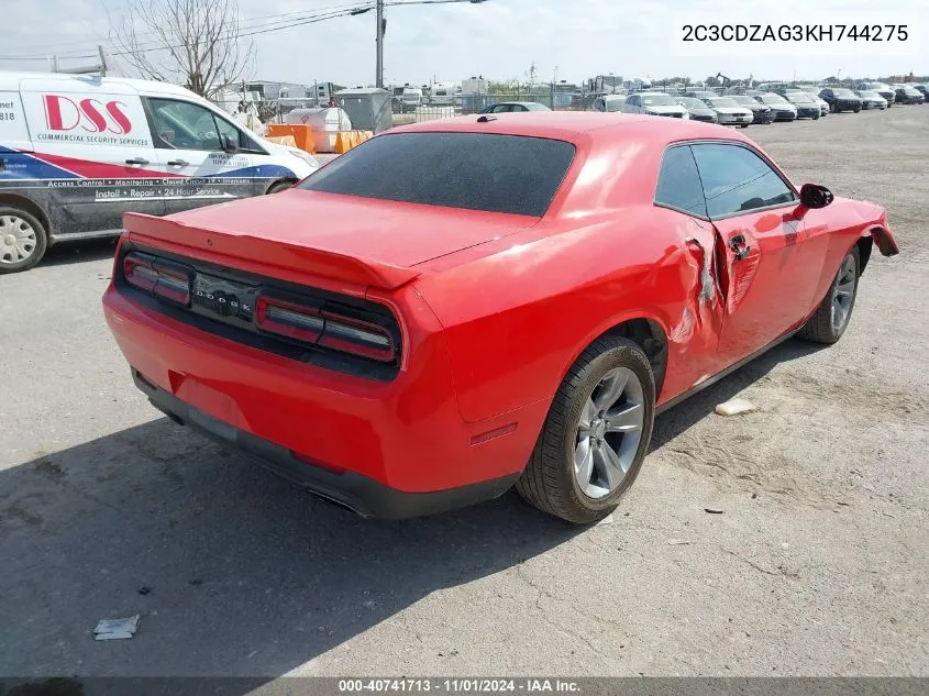 2019 Dodge Challenger Sxt VIN: 2C3CDZAG3KH744275 Lot: 40741713