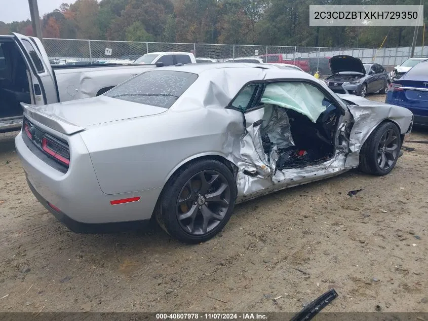 2019 Dodge Challenger R/T VIN: 2C3CDZBTXKH729350 Lot: 40807978