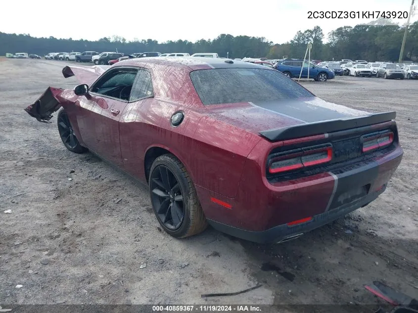 2019 Dodge Challenger Gt VIN: 2C3CDZ3G1KH743920 Lot: 40859367