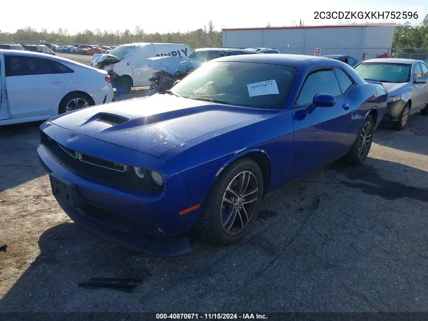 2019 Dodge Challenger Gt Awd VIN: 2C3CDZKGXKH752596 Lot: 40870671