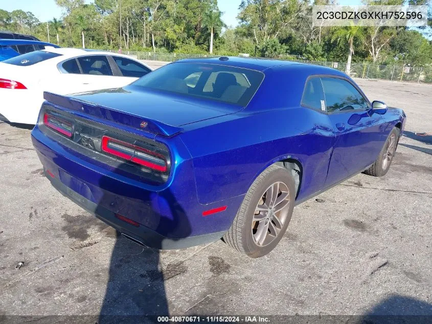 2019 Dodge Challenger Gt Awd VIN: 2C3CDZKGXKH752596 Lot: 40870671