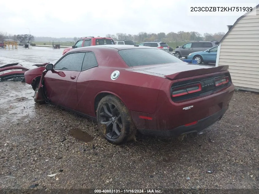 2019 Dodge Challenger R/T VIN: 2C3CDZBT2KH751939 Lot: 40883131