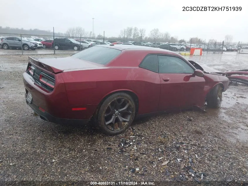 2019 Dodge Challenger R/T VIN: 2C3CDZBT2KH751939 Lot: 40883131