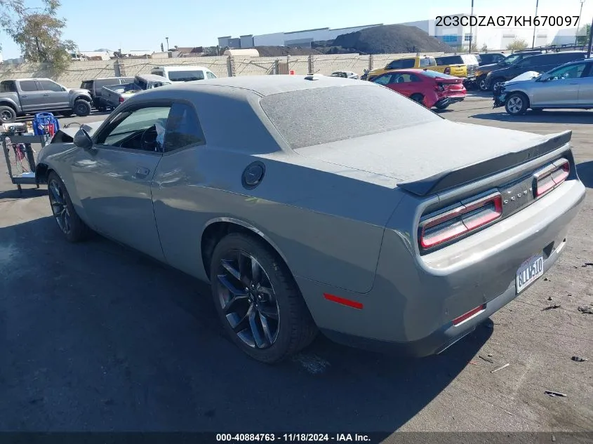 2019 Dodge Challenger Sxt VIN: 2C3CDZAG7KH670097 Lot: 40884763