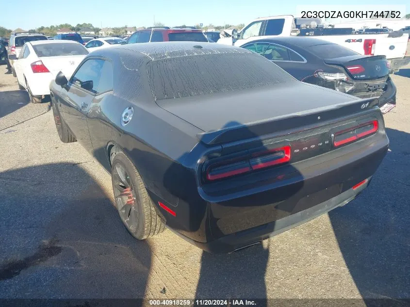 2019 Dodge Challenger Sxt VIN: 2C3CDZAG0KH744752 Lot: 40918259