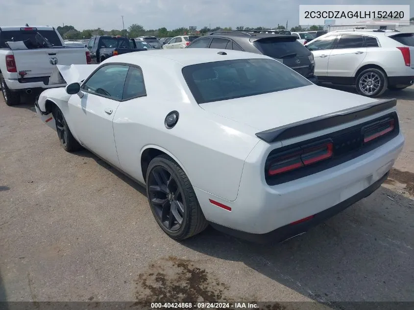 2020 Dodge Challenger Sxt VIN: 2C3CDZAG4LH152420 Lot: 40424868