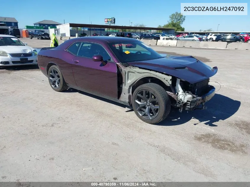 2020 Dodge Challenger Sxt VIN: 2C3CDZAG6LH247092 Lot: 40798359