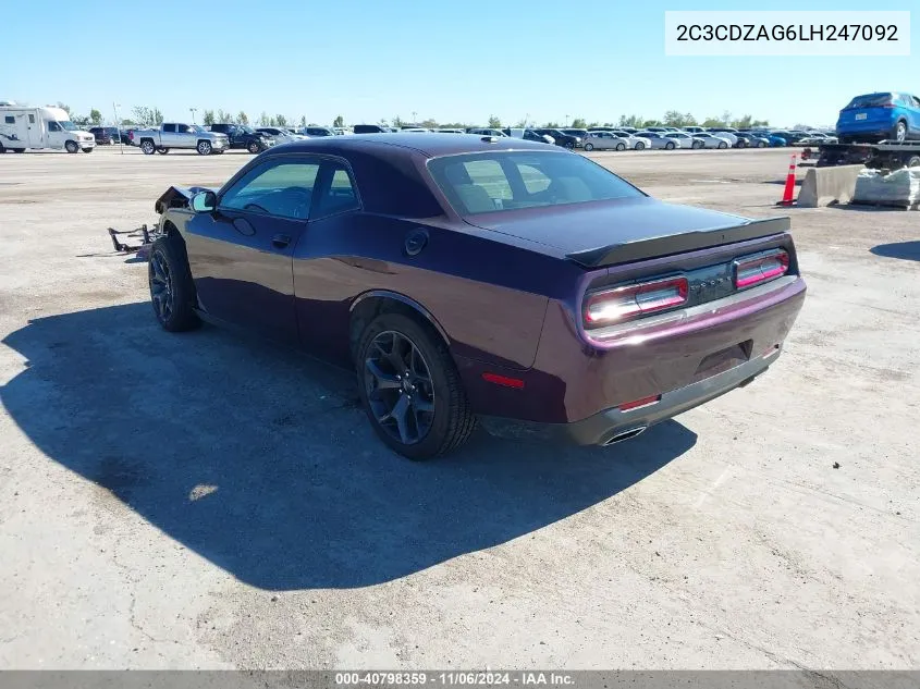 2020 Dodge Challenger Sxt VIN: 2C3CDZAG6LH247092 Lot: 40798359