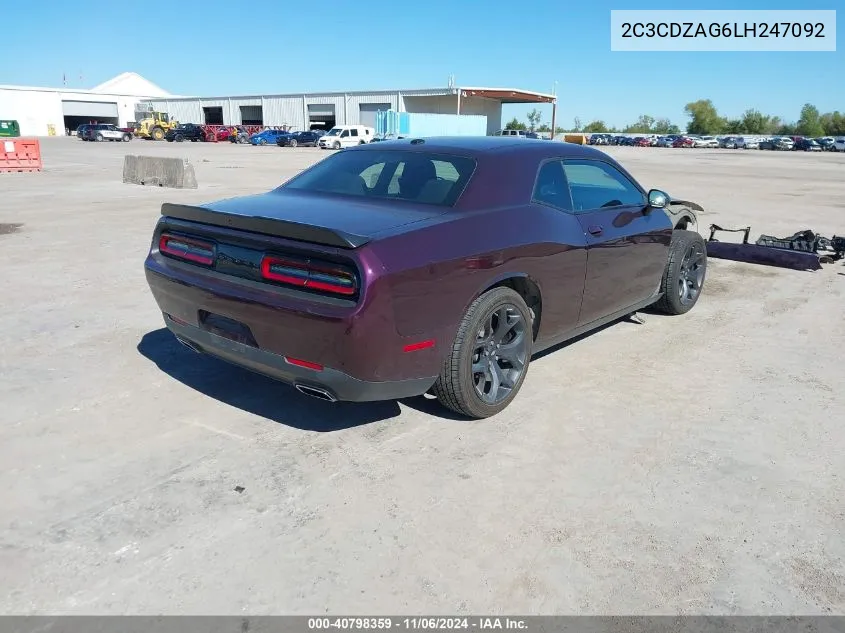 2020 Dodge Challenger Sxt VIN: 2C3CDZAG6LH247092 Lot: 40798359