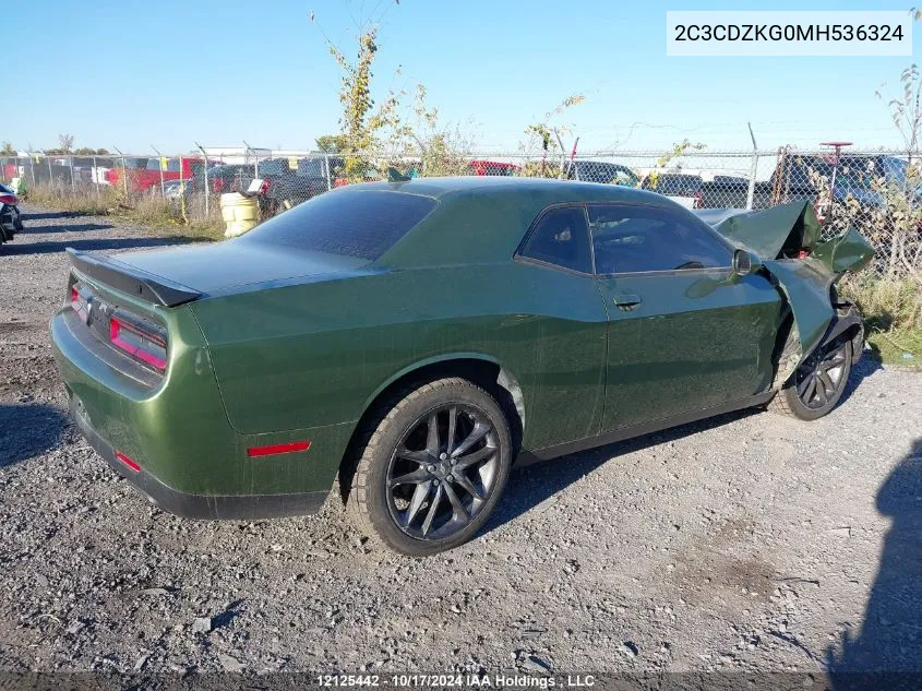 2021 Dodge Challenger Gt VIN: 2C3CDZKG0MH536324 Lot: 12125442