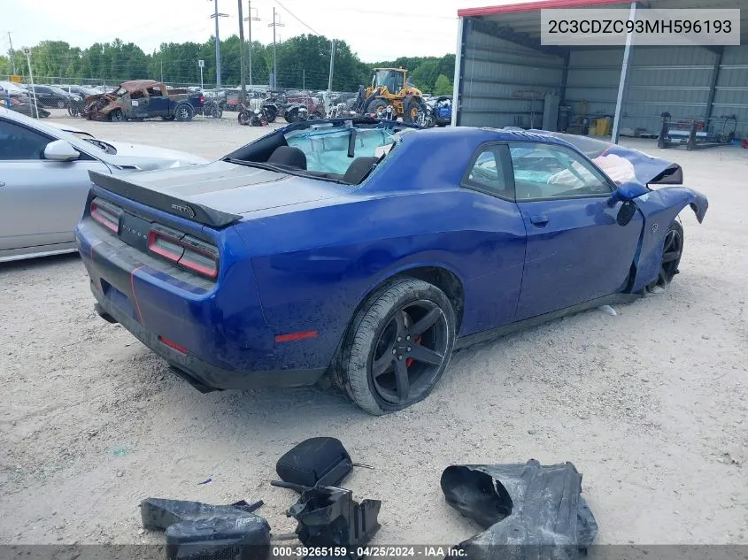 2021 Dodge Challenger Srt Hellcat VIN: 2C3CDZC93MH596193 Lot: 39265159