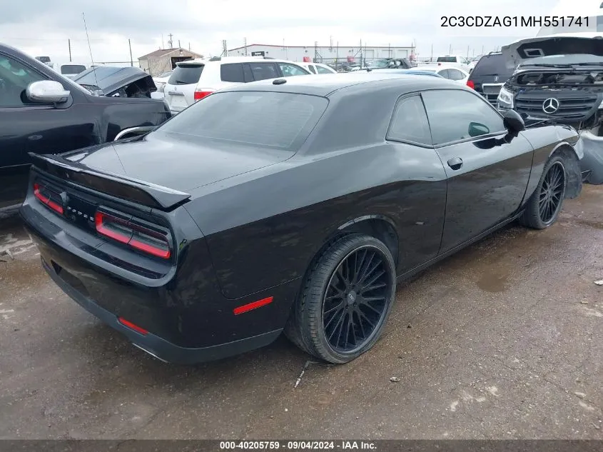 2021 Dodge Challenger Sxt VIN: 2C3CDZAG1MH551741 Lot: 40205759