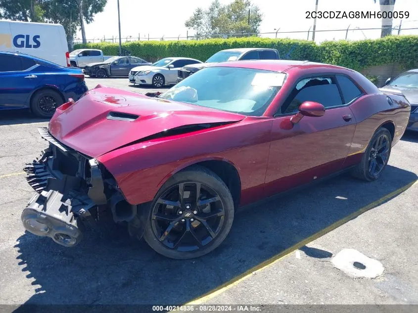 2021 Dodge Challenger Sxt VIN: 2C3CDZAG8MH600059 Lot: 40214836