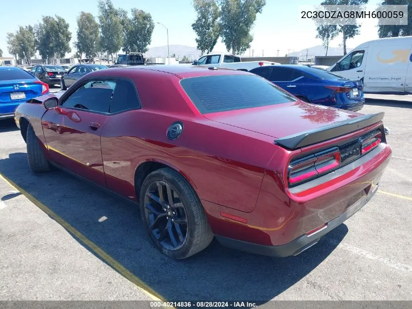 2C3CDZAG8MH600059 2021 Dodge Challenger Sxt