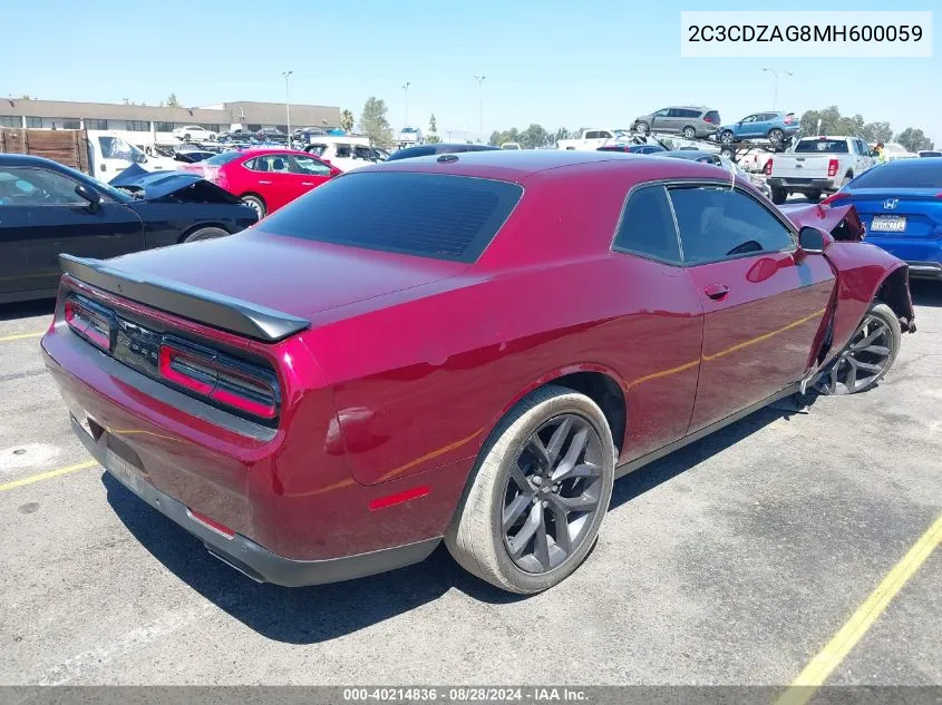 2021 Dodge Challenger Sxt VIN: 2C3CDZAG8MH600059 Lot: 40214836