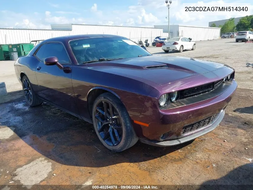 2021 Dodge Challenger Sxt VIN: 2C3CDZAG7MH514340 Lot: 40254978