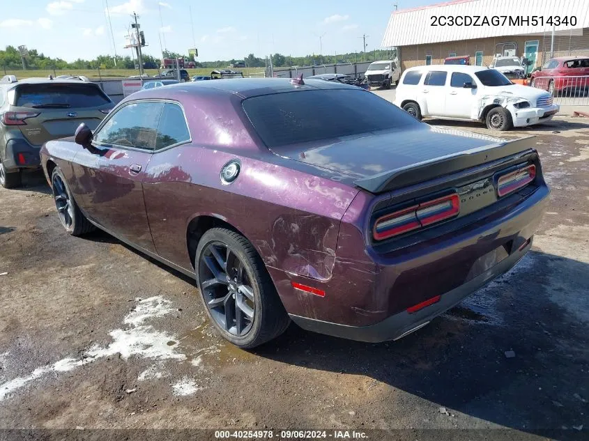 2021 Dodge Challenger Sxt VIN: 2C3CDZAG7MH514340 Lot: 40254978