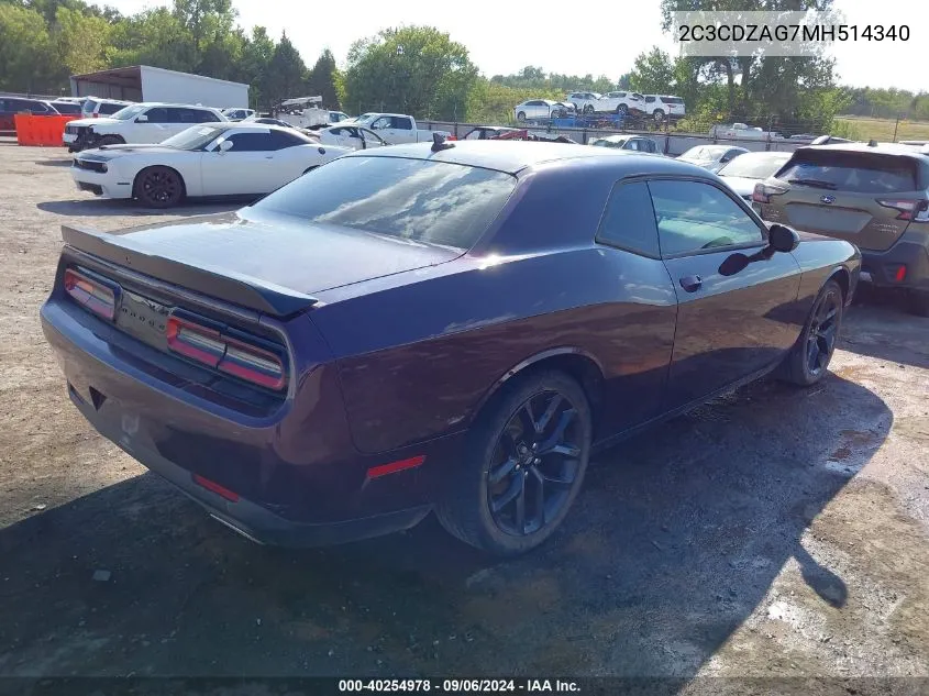 2C3CDZAG7MH514340 2021 Dodge Challenger Sxt