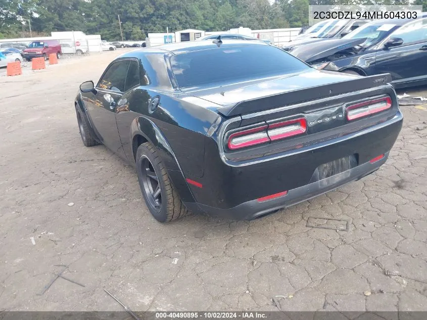 2021 Dodge Challenger Srt Super Stock VIN: 2C3CDZL94MH604303 Lot: 40490895