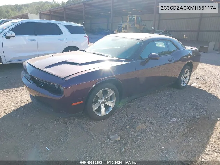 2021 Dodge Challenger Sxt VIN: 2C3CDZAGXMH651174 Lot: 40532293