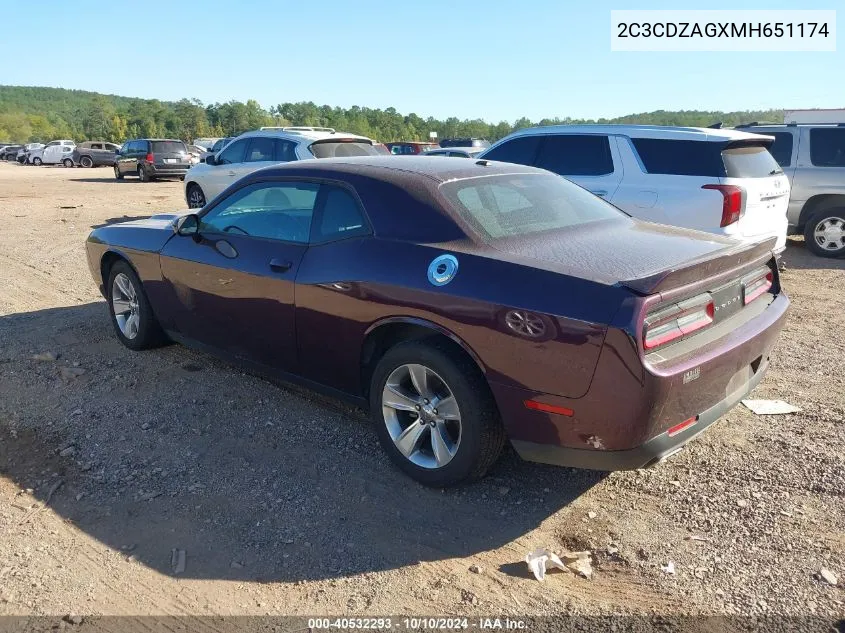 2021 Dodge Challenger Sxt VIN: 2C3CDZAGXMH651174 Lot: 40532293