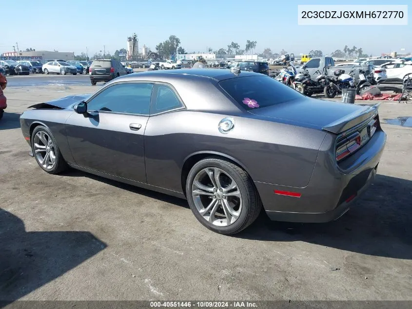 2021 Dodge Challenger Gt VIN: 2C3CDZJGXMH672770 Lot: 40551446