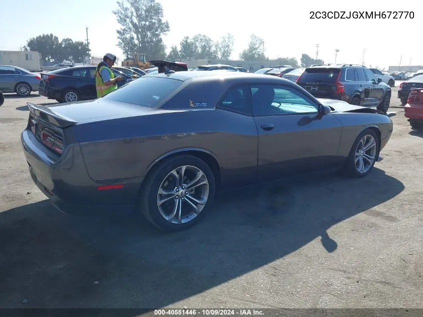 2021 Dodge Challenger Gt VIN: 2C3CDZJGXMH672770 Lot: 40551446