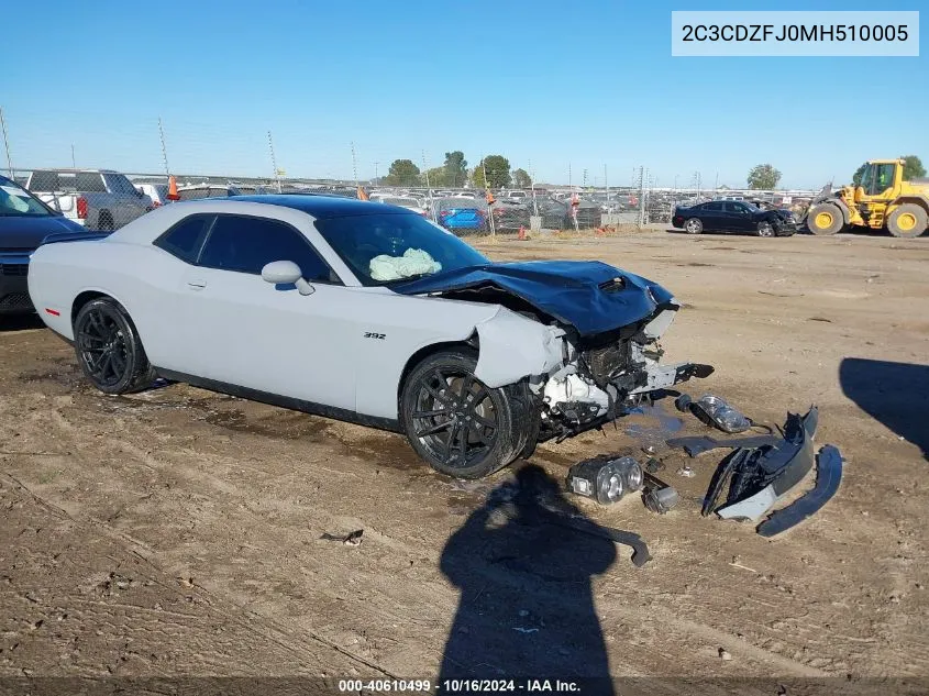 2021 Dodge Challenger R/T Scat Pack VIN: 2C3CDZFJ0MH510005 Lot: 40610499