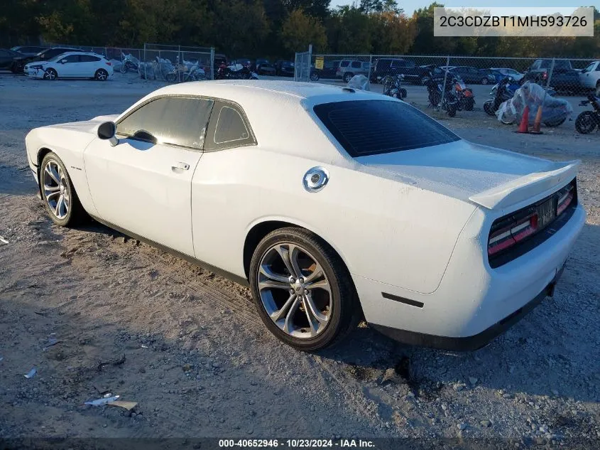 2021 Dodge Challenger R/T VIN: 2C3CDZBT1MH593726 Lot: 40652946