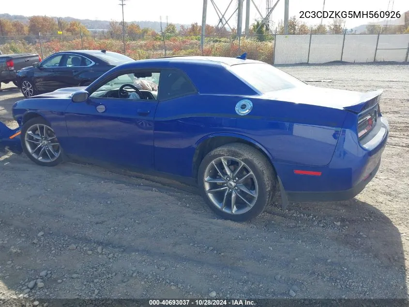 2021 Dodge Challenger Gt Awd VIN: 2C3CDZKG5MH560926 Lot: 40693037