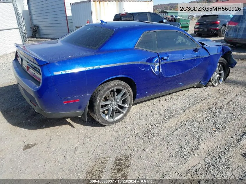 2021 Dodge Challenger Gt Awd VIN: 2C3CDZKG5MH560926 Lot: 40693037