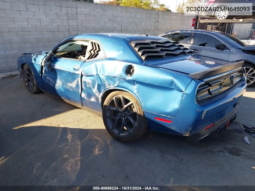 2021 Dodge Challenger Sxt VIN: 2C3CDZAG2MH645093 Lot: 40696224