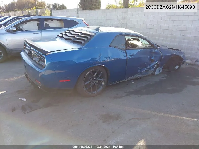 2021 Dodge Challenger Sxt VIN: 2C3CDZAG2MH645093 Lot: 40696224