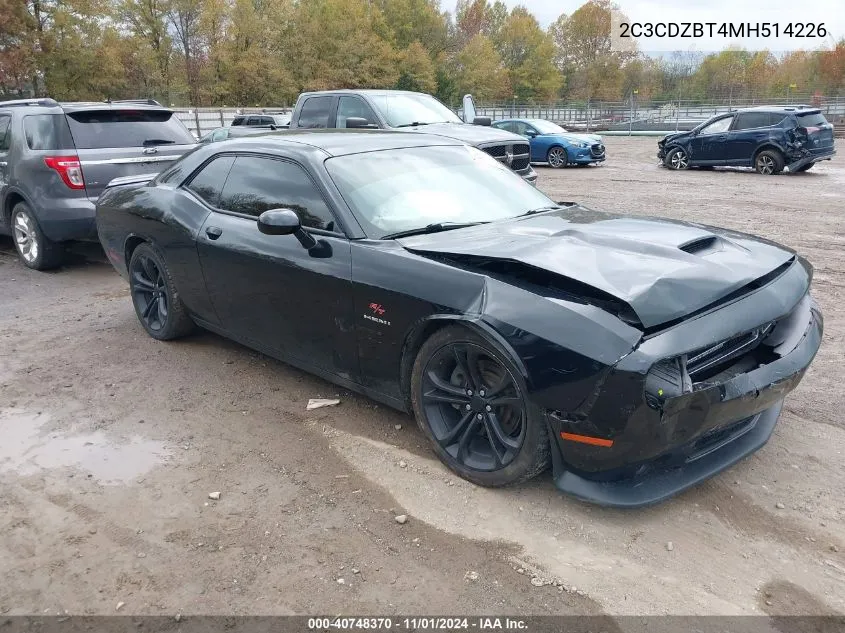 2021 Dodge Challenger R/T VIN: 2C3CDZBT4MH514226 Lot: 40748370