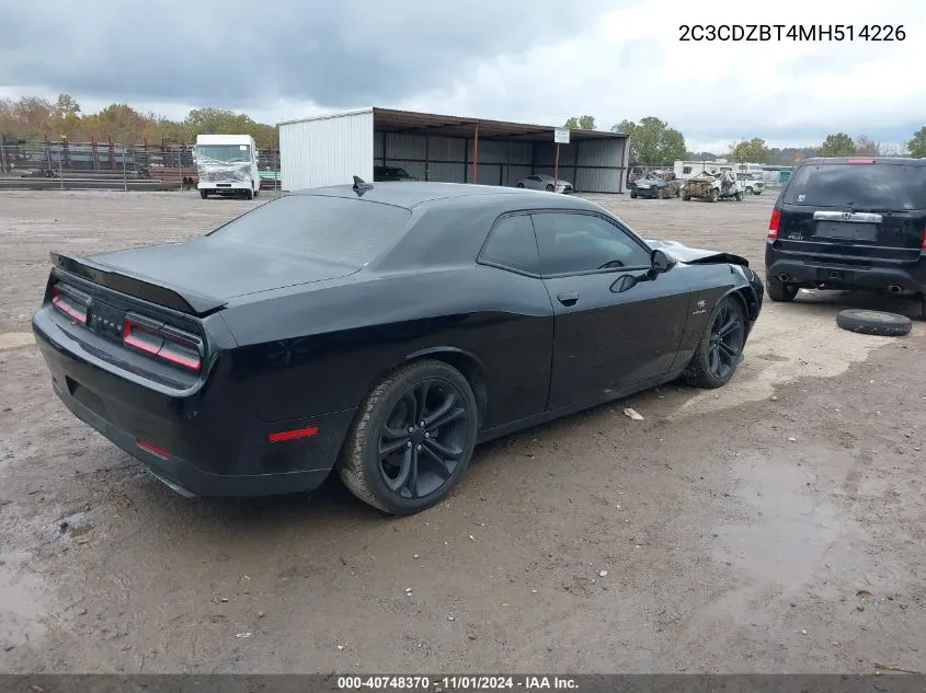 2021 Dodge Challenger R/T VIN: 2C3CDZBT4MH514226 Lot: 40748370