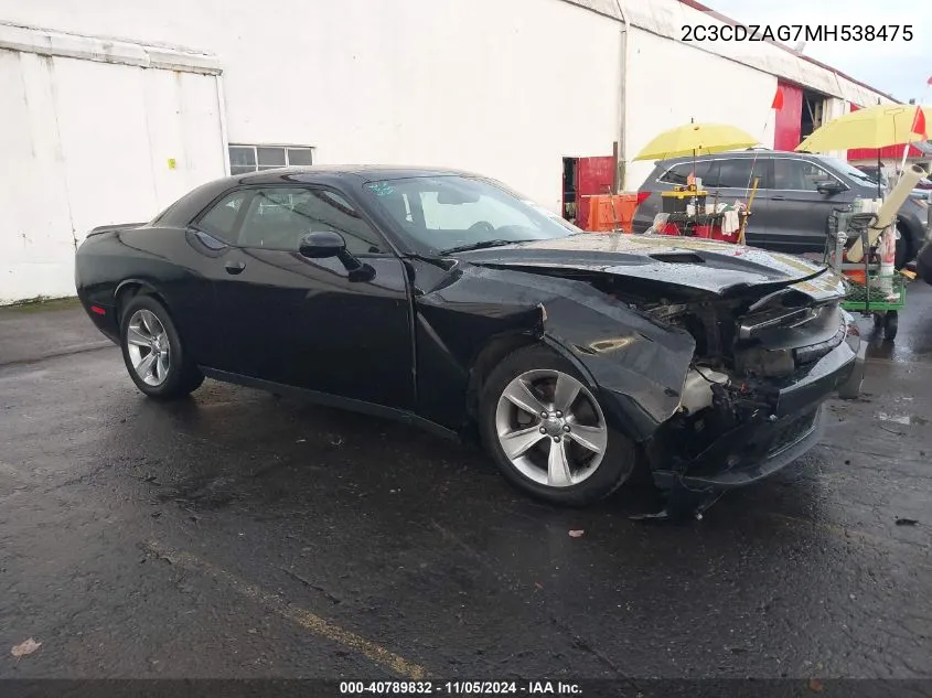 2021 Dodge Challenger Sxt VIN: 2C3CDZAG7MH538475 Lot: 40789832