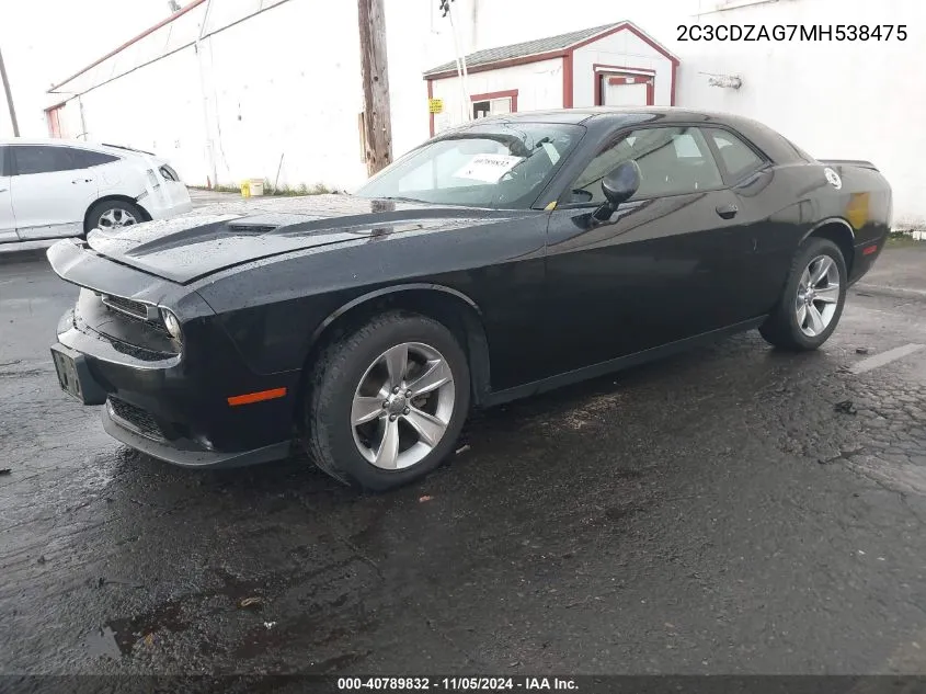 2021 Dodge Challenger Sxt VIN: 2C3CDZAG7MH538475 Lot: 40789832