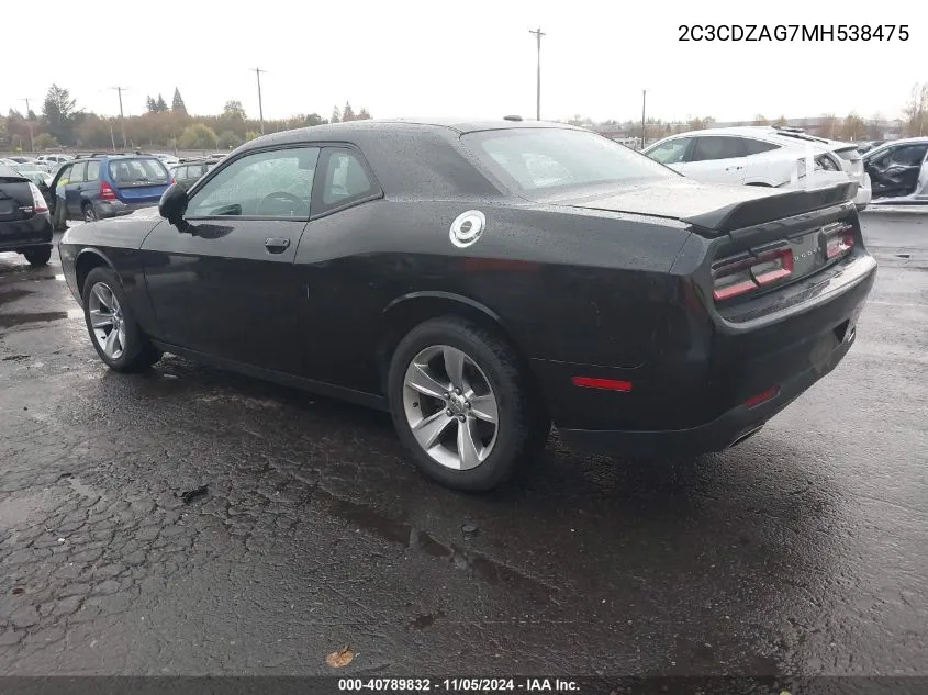 2021 Dodge Challenger Sxt VIN: 2C3CDZAG7MH538475 Lot: 40789832