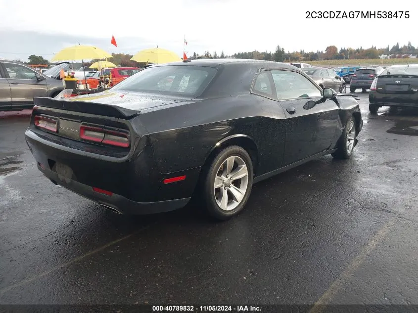 2021 Dodge Challenger Sxt VIN: 2C3CDZAG7MH538475 Lot: 40789832