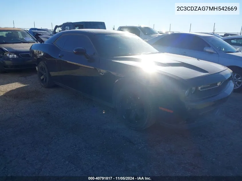 2021 Dodge Challenger Sxt VIN: 2C3CDZAG7MH542669 Lot: 40791817