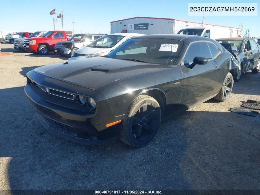 2021 Dodge Challenger Sxt VIN: 2C3CDZAG7MH542669 Lot: 40791817