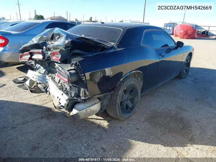 2021 Dodge Challenger Sxt VIN: 2C3CDZAG7MH542669 Lot: 40791817