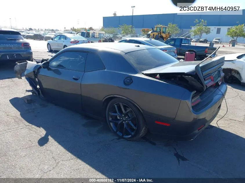 2021 Dodge Challenger R/T VIN: 2C3CDZBT4MH640957 Lot: 40808162