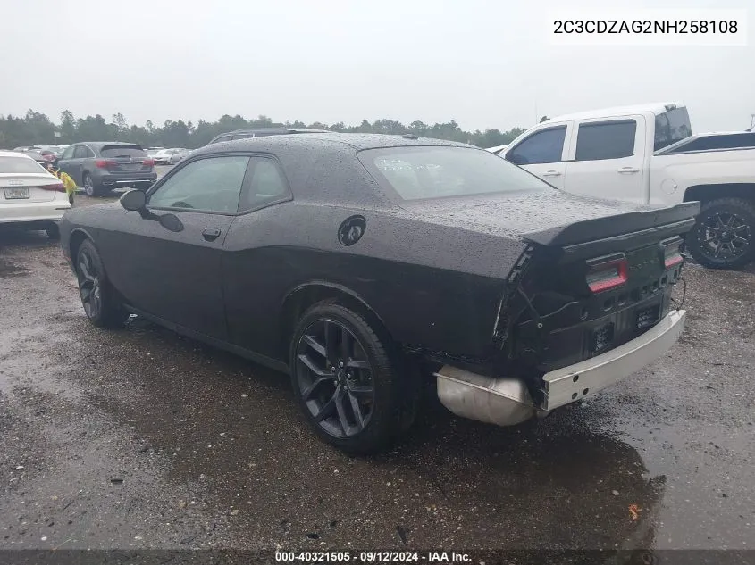 2022 Dodge Challenger Sxt VIN: 2C3CDZAG2NH258108 Lot: 40321505