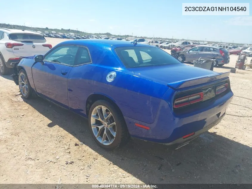 2022 Dodge Challenger Sxt VIN: 2C3CDZAG1NH104540 Lot: 40384774