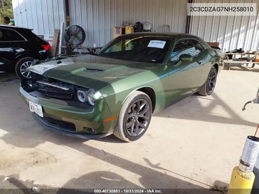 2022 Dodge Challenger Sxt VIN: 2C3CDZAG7NH258010 Lot: 40730981